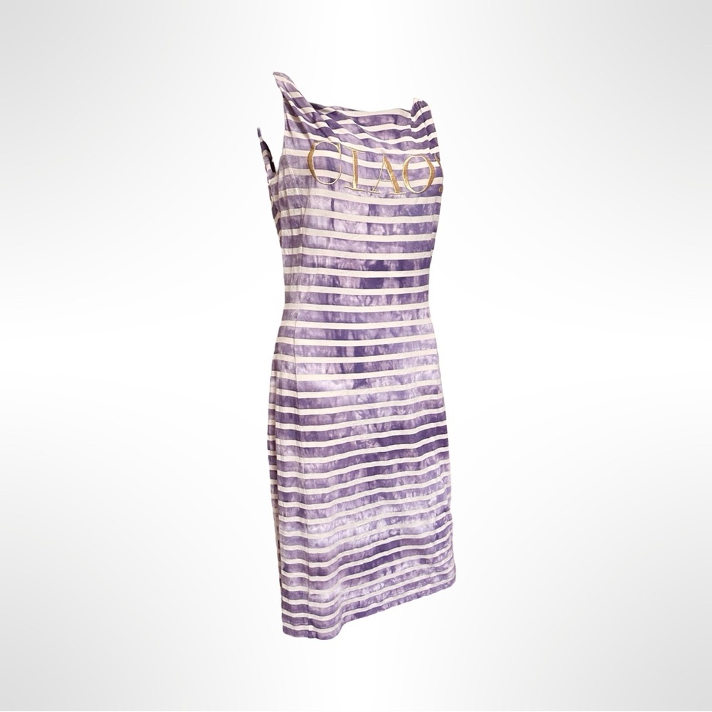 Y2K Moschino Cheap Chic Ciao Purple White Striped Cotton Jersey Sleeveless Dress - Picture 4 of 9